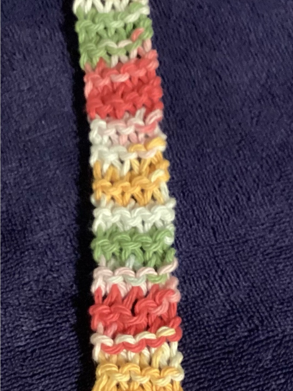 Handmade Multicolor Knooked Bookmark - Green, Coral, Yellow White